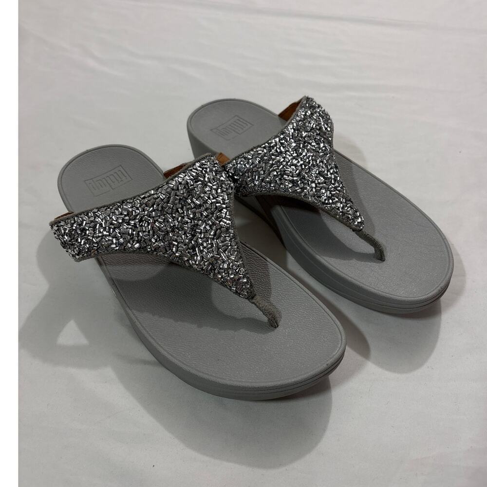 Fitflop Women's 10 Lulu Glitter Toe-Thongs Sandal Summer Comfortable Platform - Picture 3 of 7